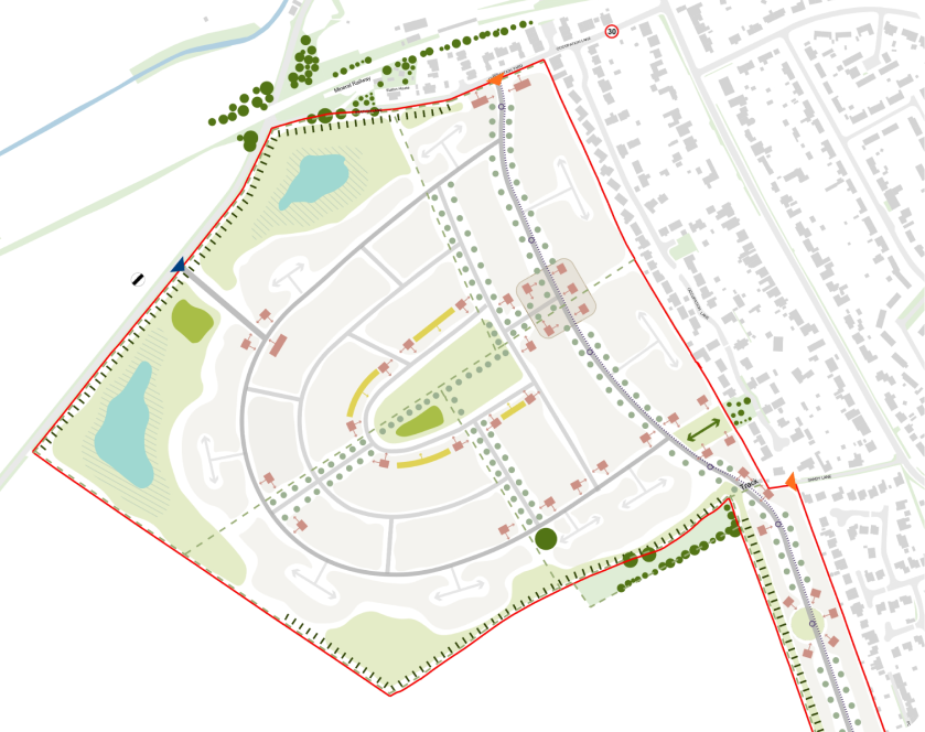 Strategic land site analysis showing residential masterplanning and access layout